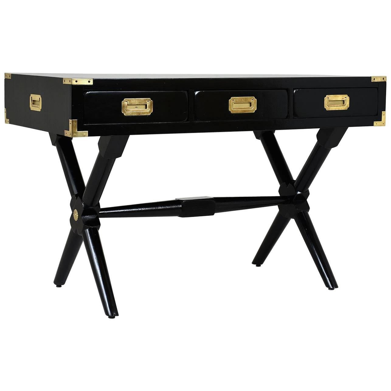 Early 20th Century Ebonized Campaign-Style Desk