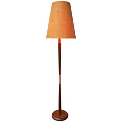 Danish Teak Sculptural Floor Lamp Grasscloth Shade Jute Wrapping