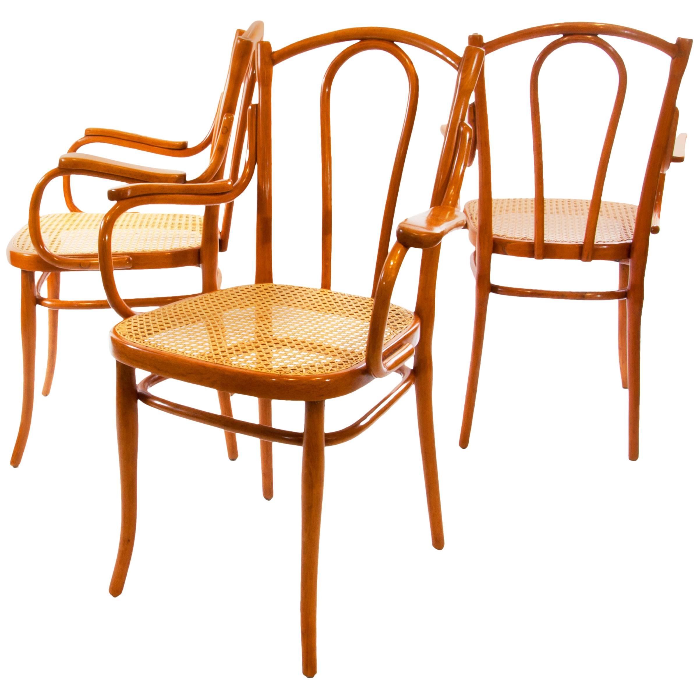Set of Three Antique Thonet Bentwood Armchairs Fauteuil No. 56 F For Sale