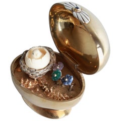 Cartier Egg with Bird, 18 Karat, Silver, Sapphire, Bronze Edition of Just 25