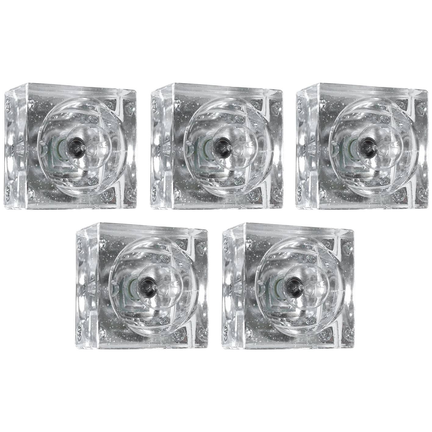 Rare Geometric Glass Ceiling or Wall Flush Mounts Sconces, 1960s For Sale