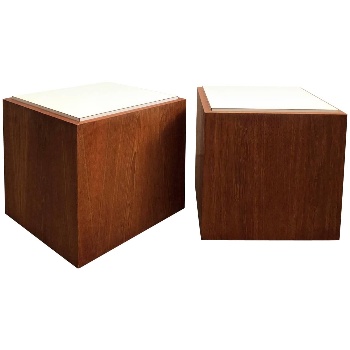 Pair of Cube Tables Teak