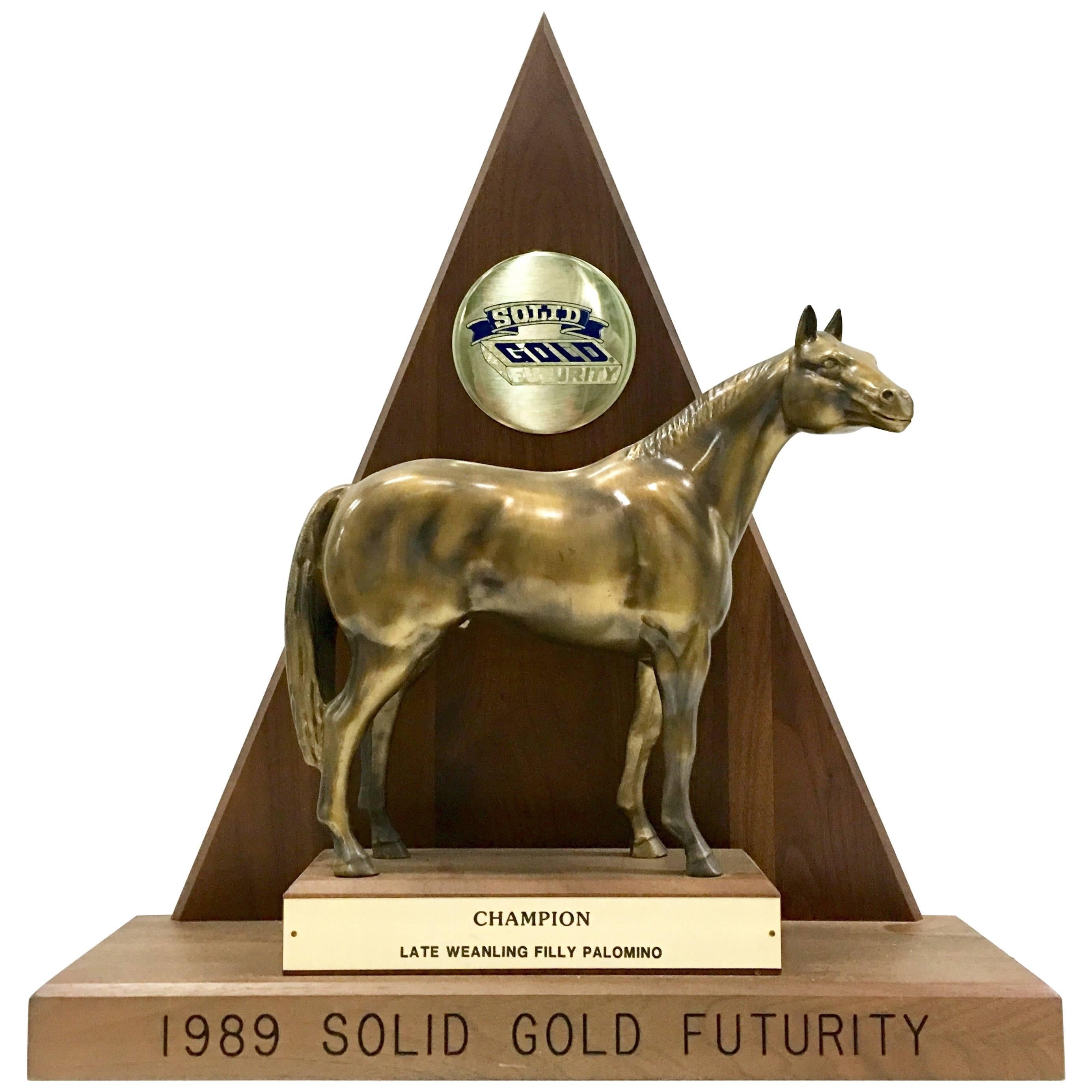 Solid Brass and Walnut Mounted Championship Horse Trophy, 1989 For Sale