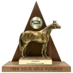 Solid Brass and Walnut Mounted Championship Horse Trophy, 1989