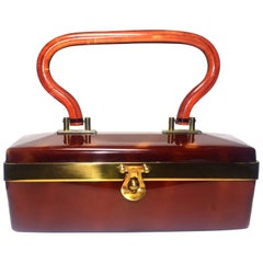 Art Deco Lucite Box Bag in Deep Caramel Coloring