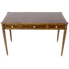 Henredon Writing Hall Console Table with Three Drawers on Fluted Legs Brass