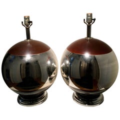 Pair of Spherical Mercury Lamps with Brown Detailing