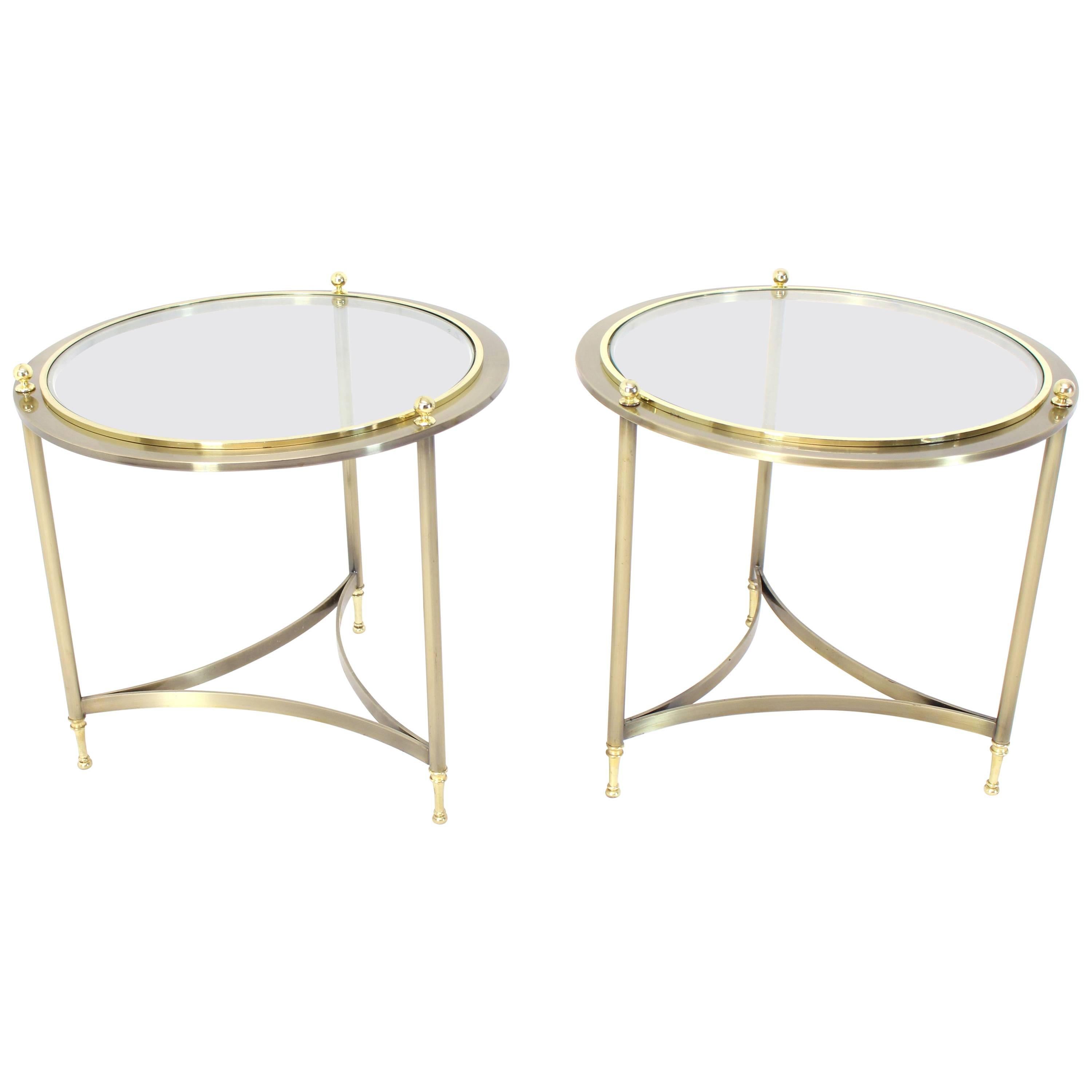 Pair of Round Side End Tables with Glass Tops by DIA