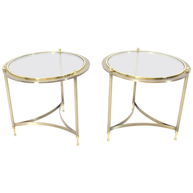 Pair of Round Side End Tables with Glass Tops by DIA at 1stDibs