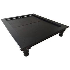 Asian Japanese Low Platform Bed in Black Solid Wood, Tatami Queen Size
