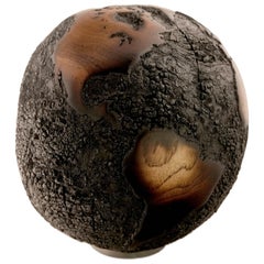 Globe Brulee, Hand-Carved from Teak Root, Burnt Finishing 25 cm