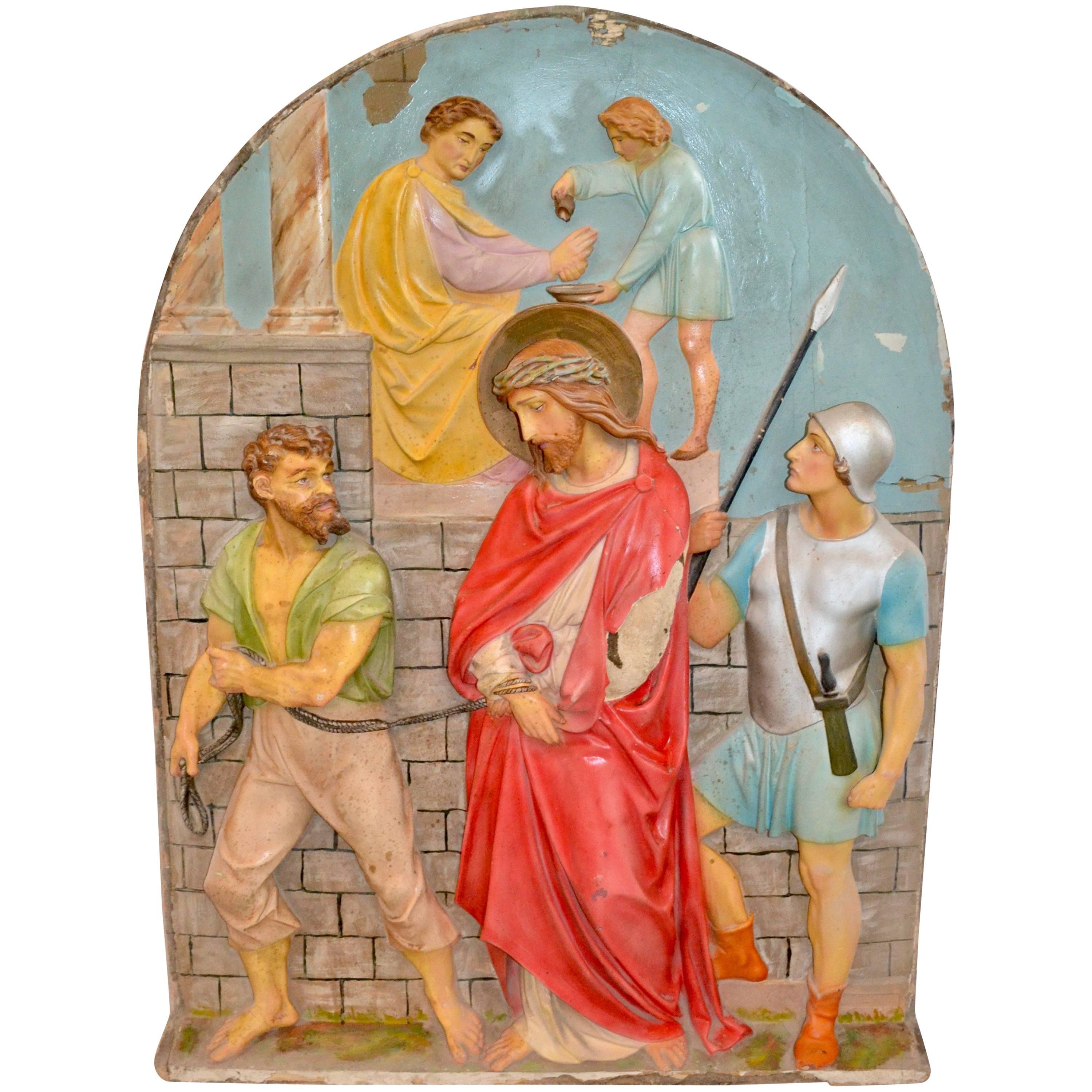 Composition Plaster Station of the Cross For Sale