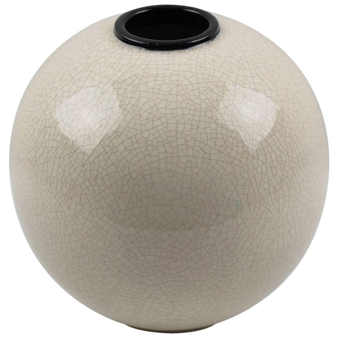Saint-Clement France Signed Art Deco Modernist Crackle Glaze Ceramic Vase