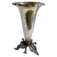 Vintage Brass Vase with Sculpted Leaves Base