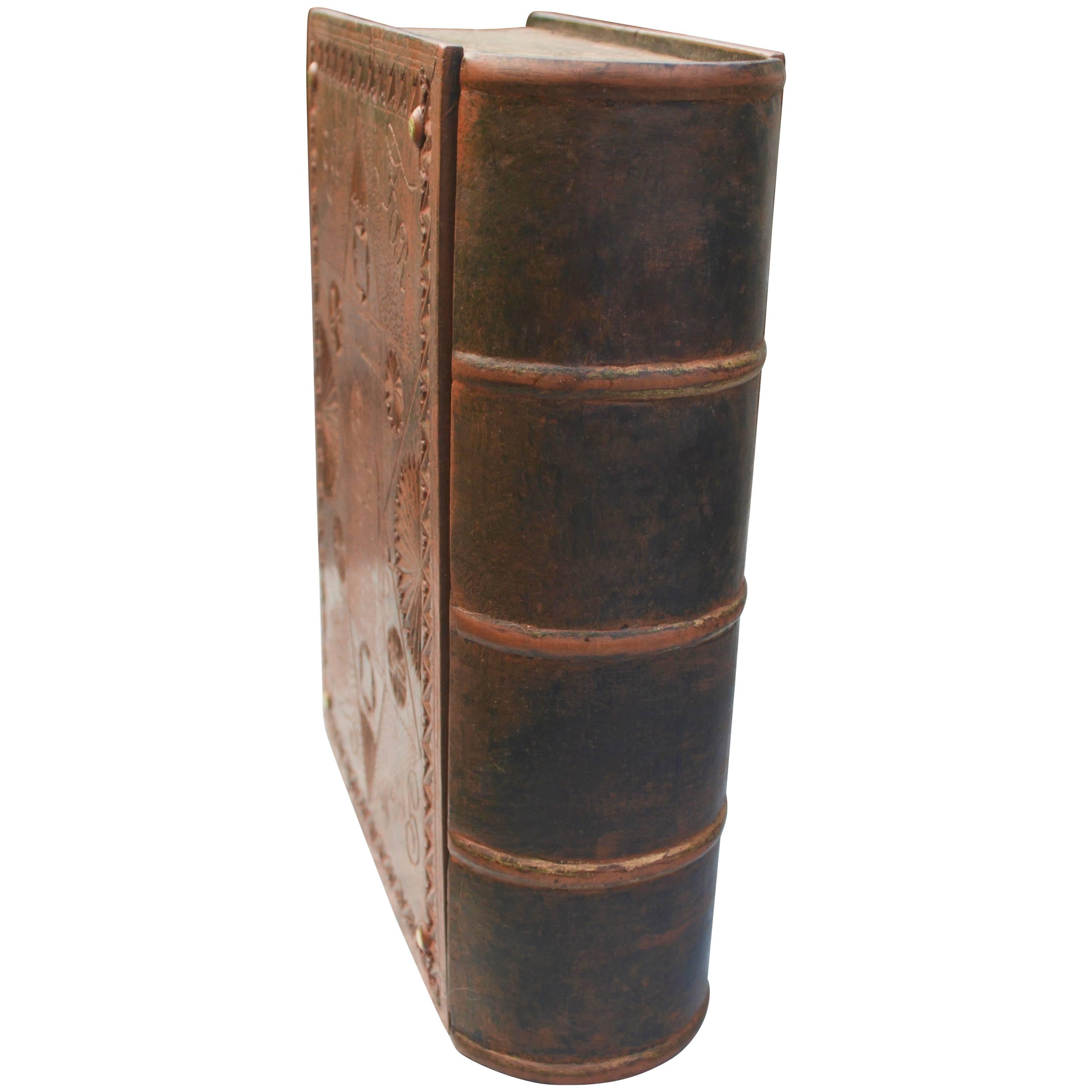 19th Century Wooden Bible Box "Forget Me Not" with Secret Concealed Compartment