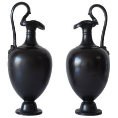 Antique Pair of Basalt Wine Jugs, Wedgwood, circa 1871