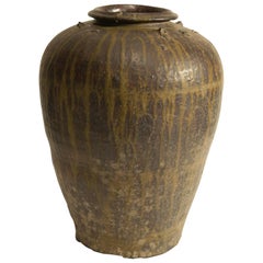 Martaban Ware Stoneware Storage Jar, Drip Glaze, Ming Dynasty, Found in Laos