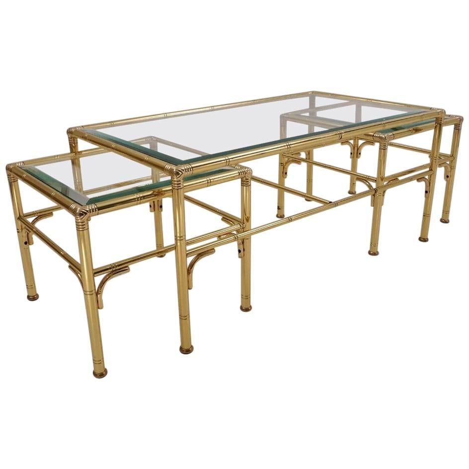 Gold Coffee Table with Two Side Tables by Chelsom, 1980s, English, Maison Bagues For Sale