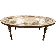 Hollywood Regency Marble-Top Coffee Table with Inlay