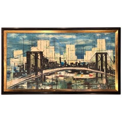 Signed Mid-Century Modern Cityscape Oil on Canvas