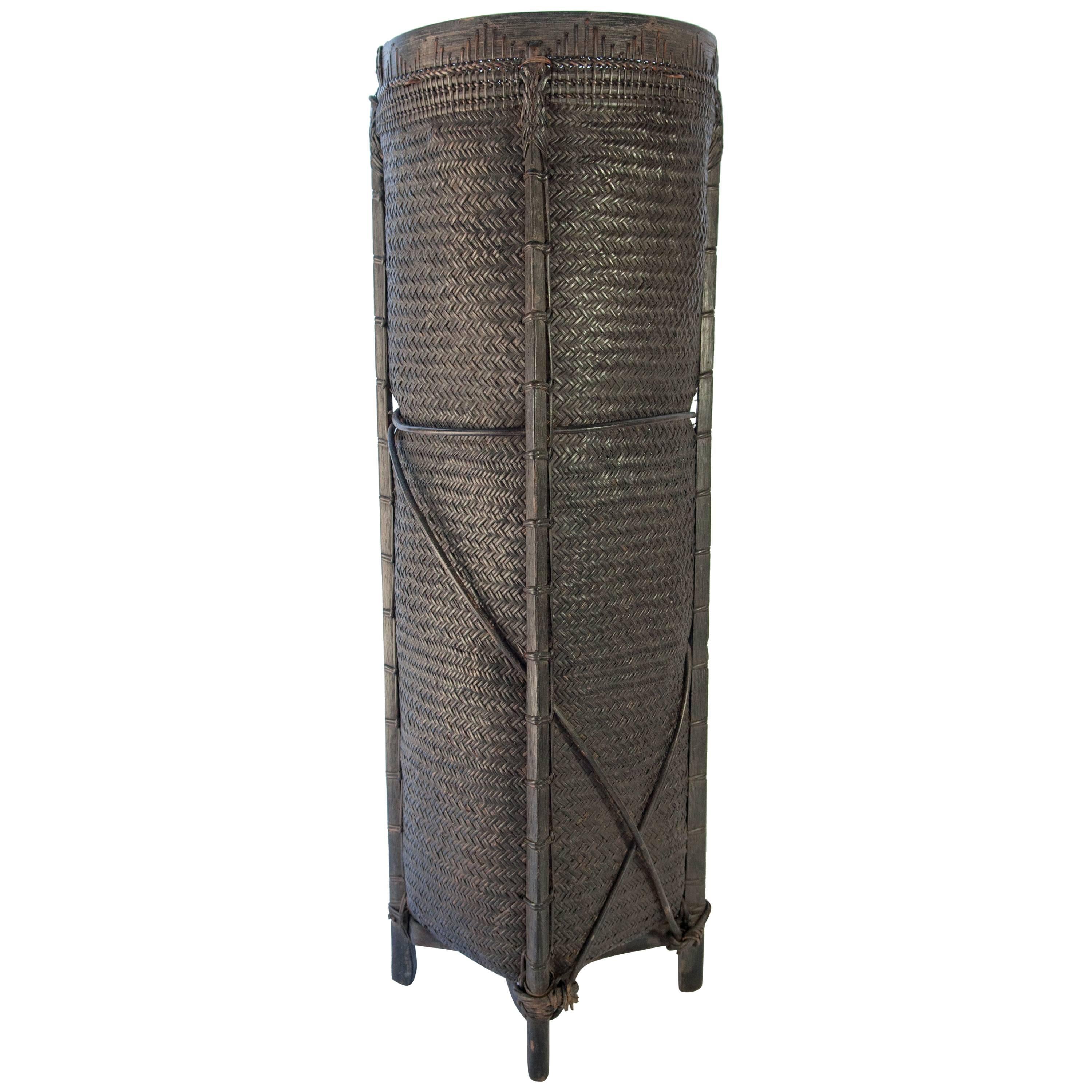 Tall Tribal Grain Storage Basket from Borneo, Mid-Late 20th Century
