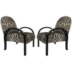 Pair of Lacquered Art Deco Armchairs in Zebra, 1940s