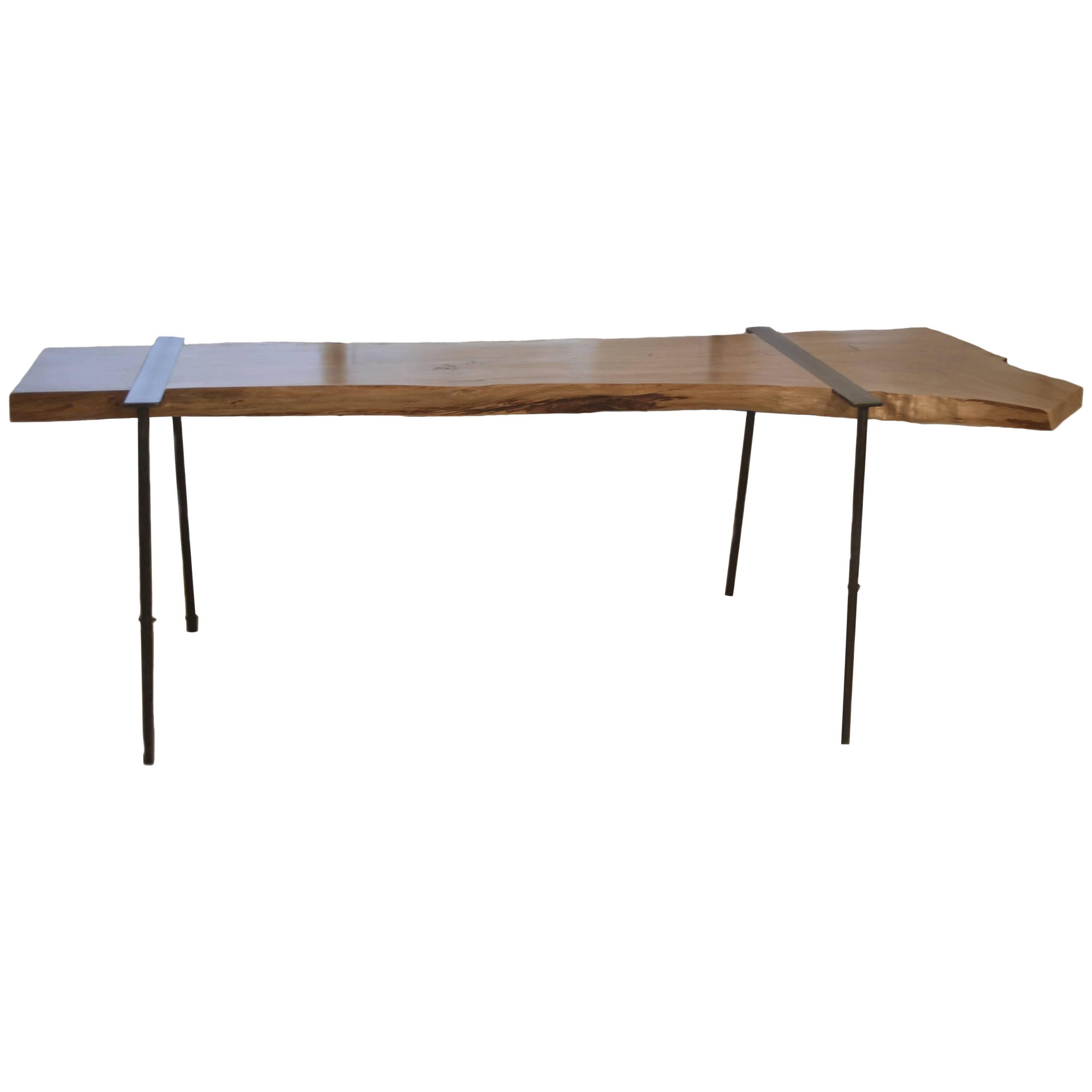 Charles Green Live Edge Wood Slab and Steel Console Table For Sale