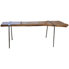 Charles Green Live Edge Wood Slab and Steel Console Table
