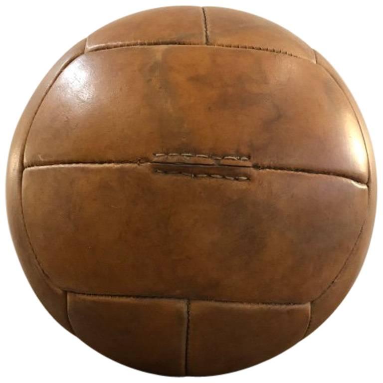 Vintage Brown Leather Medicine Ball, 1940s