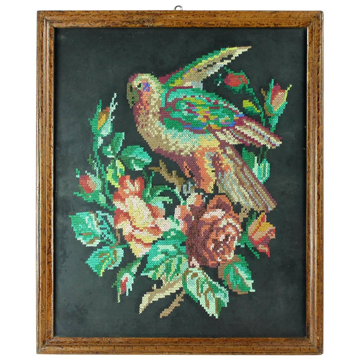 Framed Tapestry of Parrot, Czechoslovakia, circa 1940 For Sale