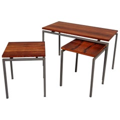 Set of Three Italian Walnut Nesting Tables, circa 1950