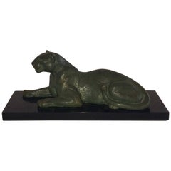Art Deco Fonte D'arte Panther on Black Marble Base by Rulas
