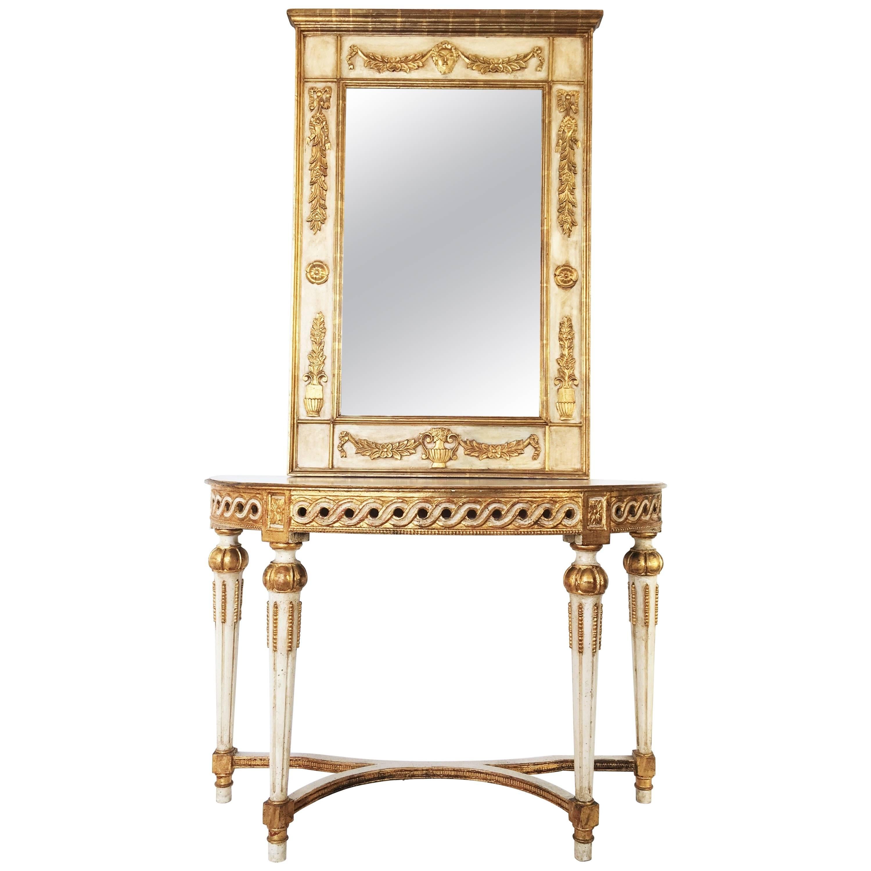Neoclassical Italian Parcel-Gilt and Mirror over Console Table For Sale