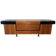 Pierre Cardin Vintage Sideboard Black Lacquered Wood and Teak, circa 1980