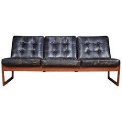 Teak and Leather Sofa Model FD130 by Hvidt and Molgaard-Nielsen, circa 1950