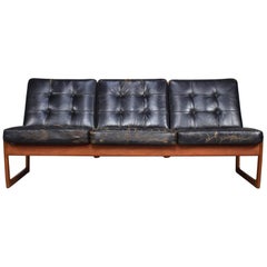 Teak and Leather Sofa Model FD130 by Hvidt and Molgaard-Nielsen, circa 1950