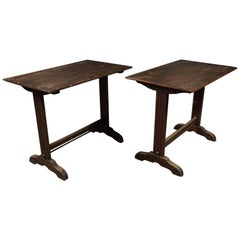 Vintage Pair of Oak Bistro Tables from France, circa 1940