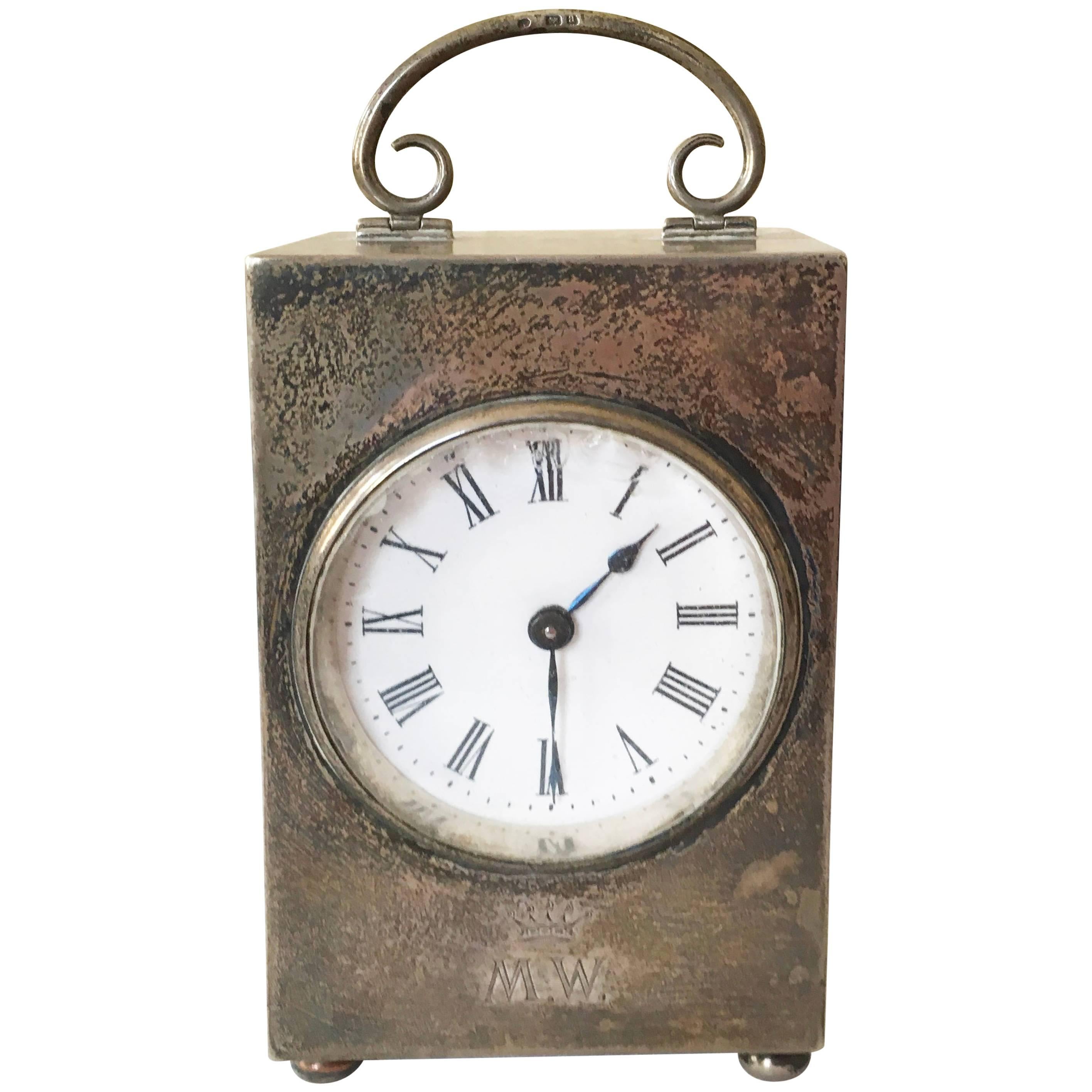 Douglas Clock Silver Travel Table Clock For Sale