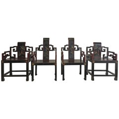 Chinese Art Deco Chairs Carved And Hand-Painted Set Of Four