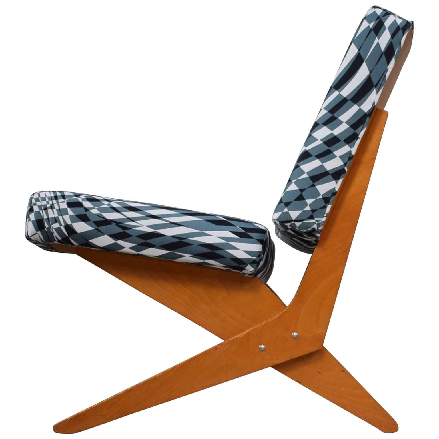 Scissor Lounge Chair by Jan Van Grunsven for Pastoe, New Upholstery, 1957 For Sale