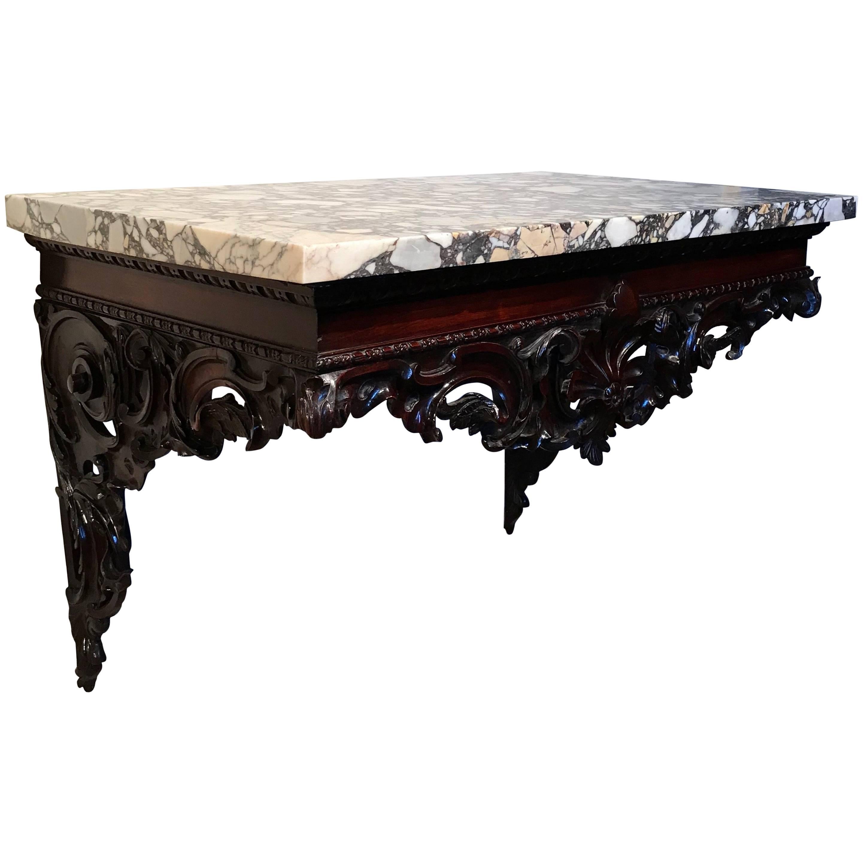 18th Century Carved Mahogany Marble Top Console Table For Sale