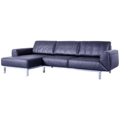 Mondo Relaxa Designer Corner sofa Leather Black Function Couch