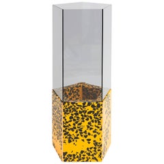 Contemporary Narcissus Pentagon Vase Yellow and Black Terrazzo and Smoked Glass