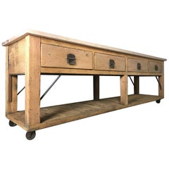 20th Century Pine and Beech Baker's Table Kitchen Island Worktable Sideboard