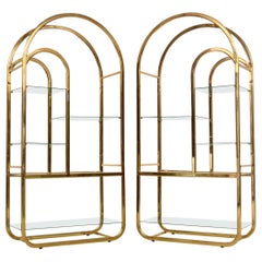 Pair of 1970s Vintage Italian Brass Display Cabinets