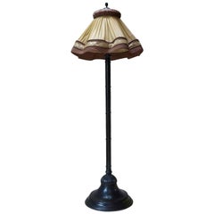 1930s Hammered Iron Floor Lamp with Large Plastic Shade