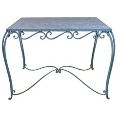 Large 1940s Square Wrought-Iron and Granite Dining Table from France