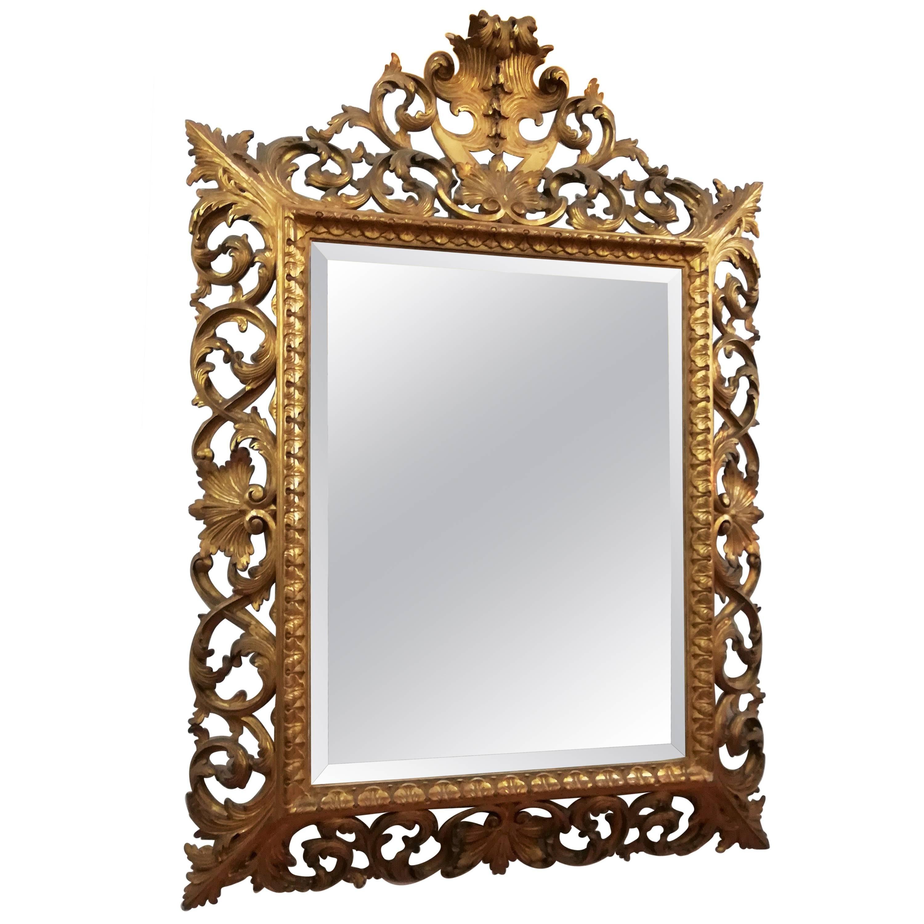 Gold Italian 18th Century Inlaid Wood Mirror For Sale