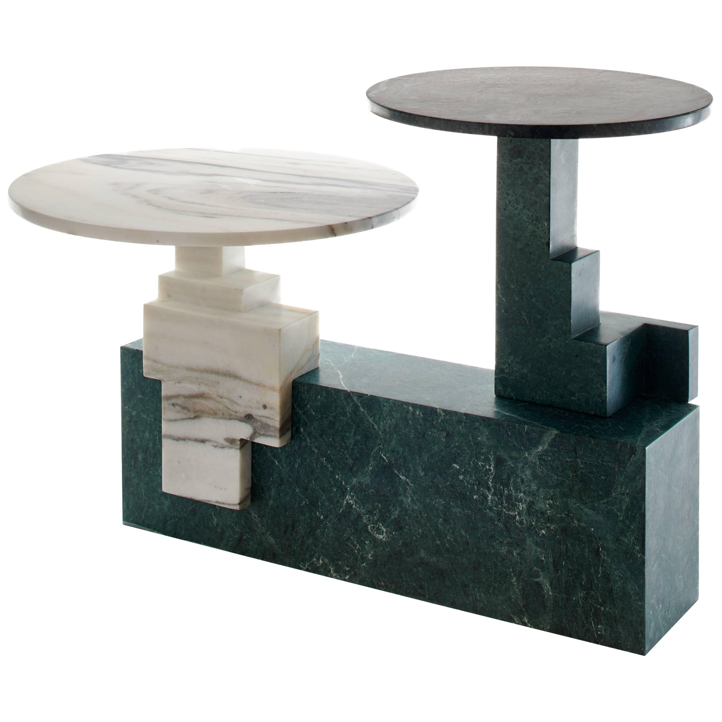 Off-Cut Three Limited Edition Coffee Table in Green Marble and White Marble  For Sale