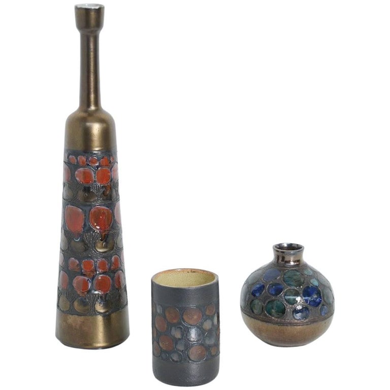 Set of Elegant Ceramic Vases by Perignem at 1stDibs